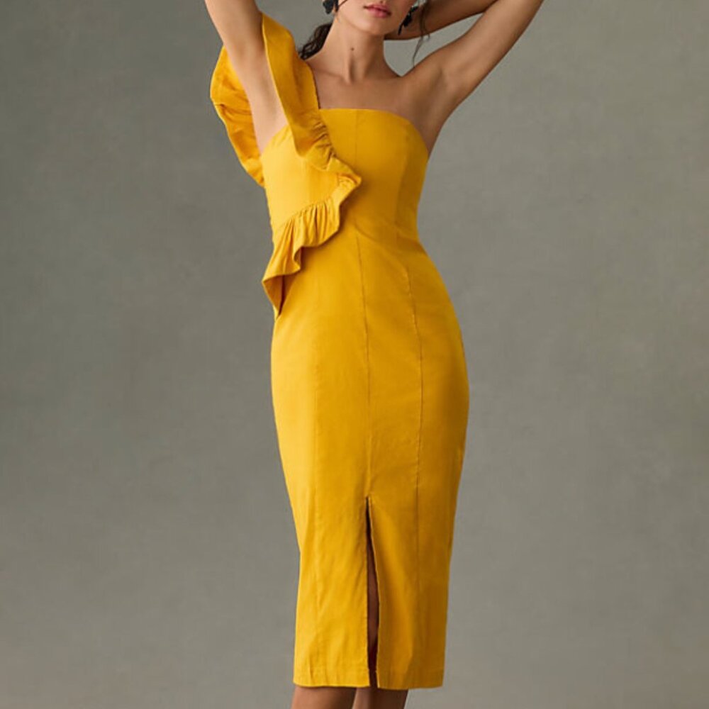 NWT By Anthropologie Ruffle One-Shoulder Slim Dress